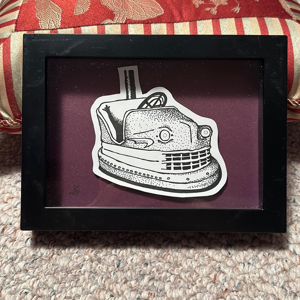 Original Hand Drawn Artwork by Jennifer Noran aka JennyKat - Bumper Car.